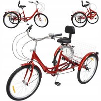 ROWER TRÓJKOŁOWY CZERWONY SKŁADANY 24 CALE KOSZYK DZWONEK + PRZERZUTKI ...