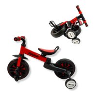 Rowerek biegowy czterokołowy koła pomocnicze i pedały składany 110 czerwony