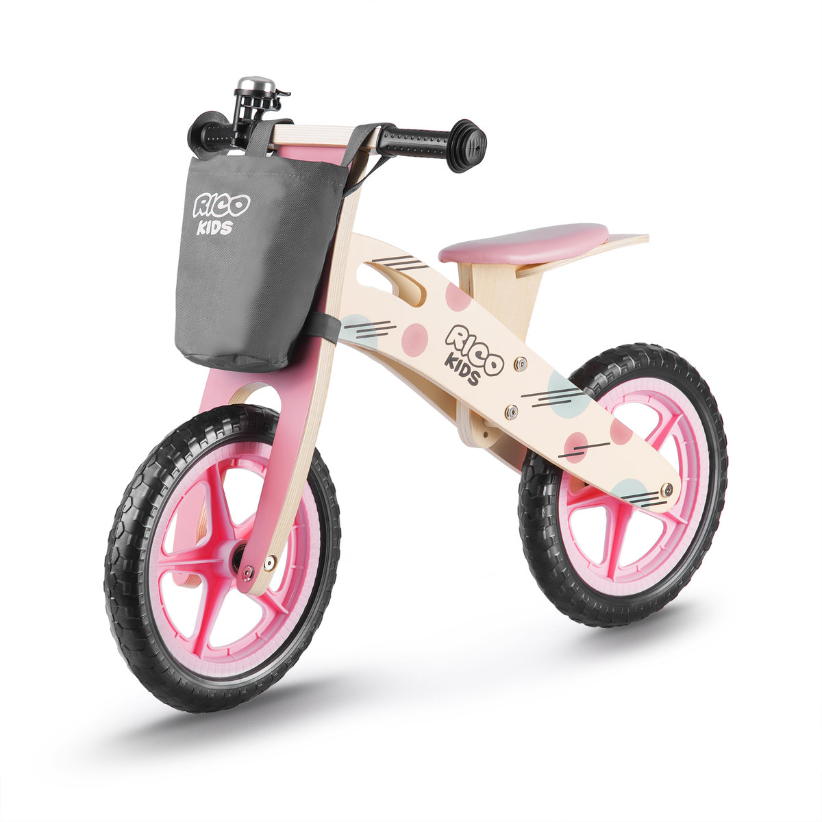 Rowerek biegowy dla dzieci drewniany, różowy, RC-611 Ricokids