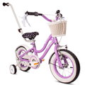 Rowerek Dziecięcy Rower Dla Dziewczynki 12 Cali Koszyk Prowadnik Kółka Boczne Heart Bike Fioletowy Sun Baby&nbsp;-&nbsp;Sun Baby