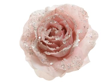 Róża Różowa Z Brokatem Na Klipsie 14X8,5Cm Ozdoba - ABC
