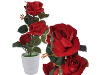 Róża Sztuczna Róże Kwiaty Sztuczne Xxl 3 Kwiaty W Doniczce Jak Żywa 38Cm Czerwony