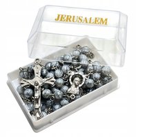 Różaniec Jerozolimski szary w pudełku 6#S ART-SACRUM