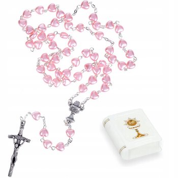 RÓŻANIEC KOMUNIJNY RÓŻOWY PERŁOWY I KOMUNIA ŚWIĘTA- DLA DZIEWCZYNKI + ETUI - Inny producent