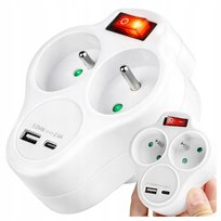 ROZGAŁĘŹNIK ZŁODZIEJKA 2 GNIAZDA USB-C ŁADOWARKA WŁĄCZNIK 16A MOCNY VAYOX VAYOX