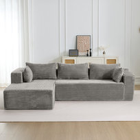Rozkładana sofa modułowa z wygodną leżanką, bezszkieletowa sofa w kształcie L z głębokim siedziskiem, minimalistyczna modułowa sofa do spania do salonu, sypialni, mieszkania i lounge, cord, Szara