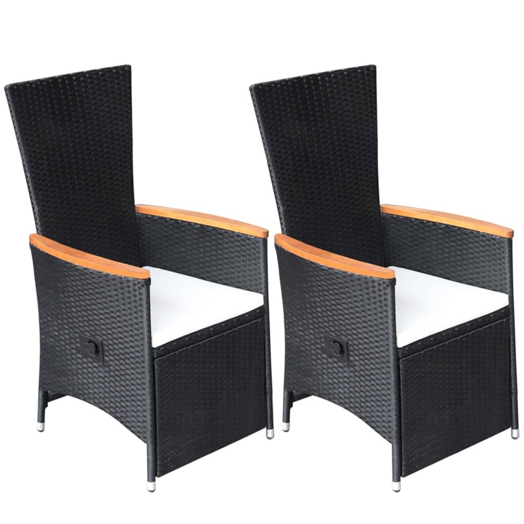 Rozkładane krzesła ogrodowe VidaXL, czarne, rattan PE, 2 sztuki