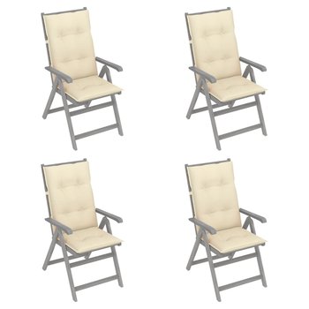 Rozkładane krzesła ogrodowe z poduszkami, 4 szt., lita akacja - vidaXL