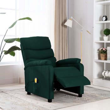 Rozkładany fotel masujący, ciemnozielony, tapicerowany tkaniną - vidaXL