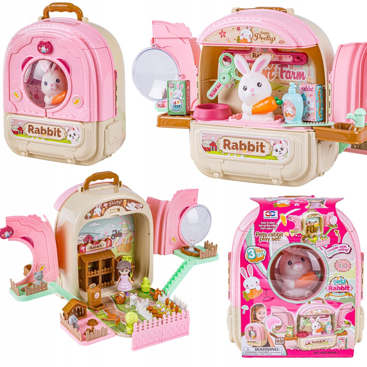 Rozkładany Plecak Domek Królik 3w1 Mini Farma Zestaw