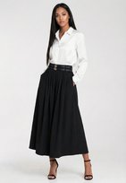 Rozkloszowana czarna spódnica midi z wysokim stanem i paskiem do biura i na eleganckie wyjścia - M1285, czarny, L FIGL