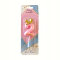 Różowa Świeczka 2 Numer Cyfra Elegancka Korona Urodziny Świeczki Róż Happy