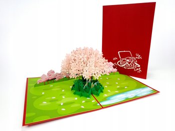 Różowe Drzewo Kwitnącej Wiśni, Kartka 3d Piknik - GrandGift