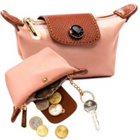 Różowe etui na klucze PETERSON eleganckie na zatrzask i suwak kółeczko na klucze mały portfelik