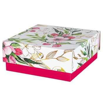 Różowe pudełko fasonowe w kwiaty 20x20x8,5 cm x1 - sarcia.eu