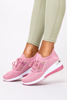 Różowe sneakersy na koturnie buty sportowe sznurowane Casu 36-3-22-P-40 - Casu