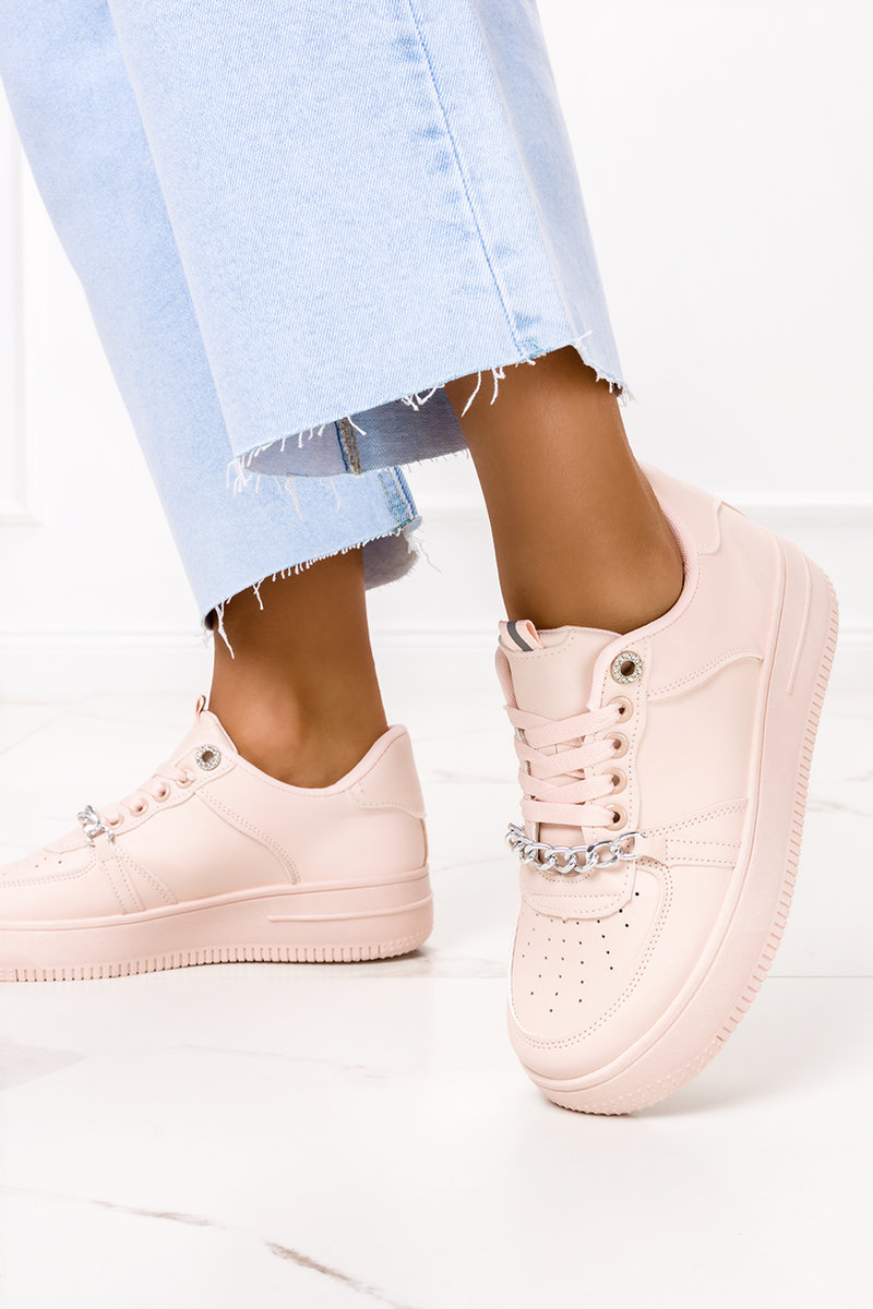 Różowe sneakersy z łańcuchem damskie na platformie sznurowane Casu MB