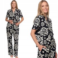 Rozpinana Piżama Damska Dwuczęściowa Z Krótkim Rękawem Wiskoza Moraj M Black