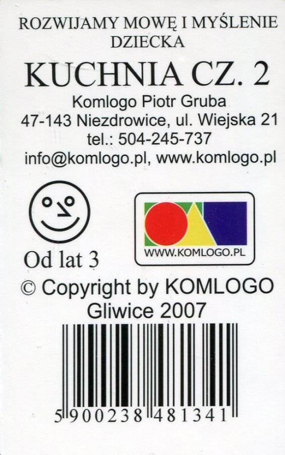 Rozwijamy mowę i myślenie dziecka Kuchnia część 2, karty logopedyczne, Komlogo