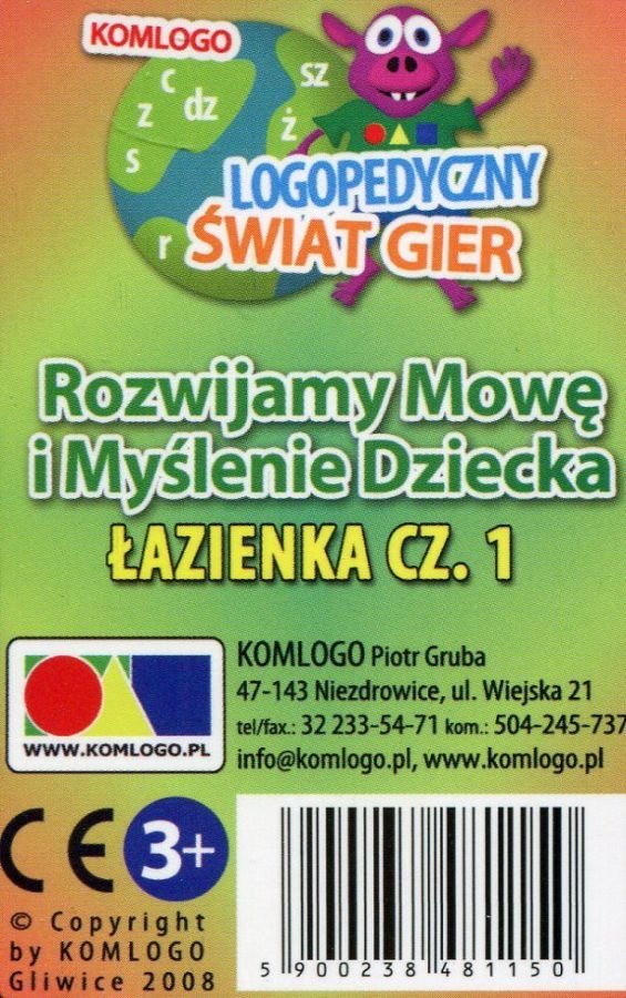 Rozwijamy mowę i myślenie dziecka Łazienka część 1, karty logopedyczne, Komlogo
