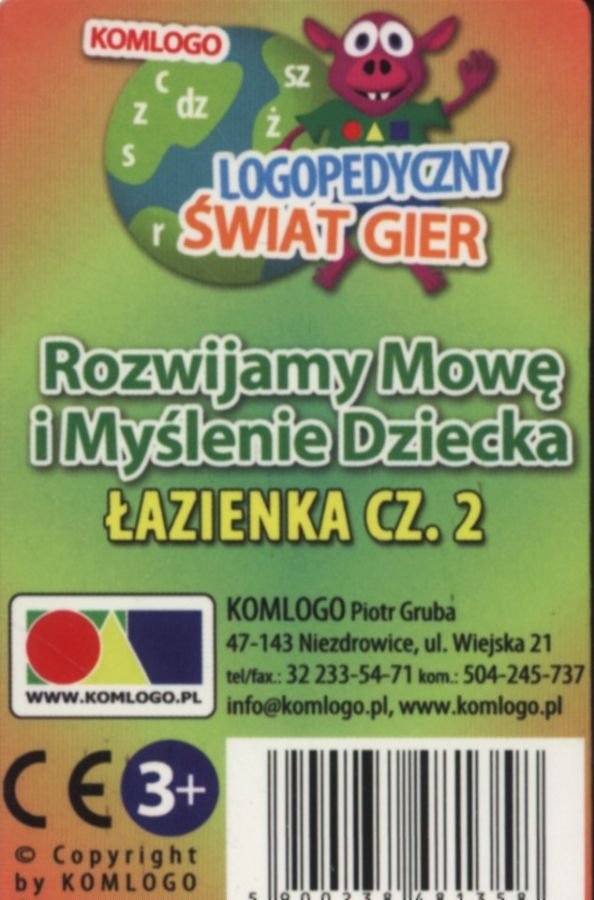 Rozwijamy mowę i myślenie dziecka Łazienka część 2, karty logopedyczne, Komlogo