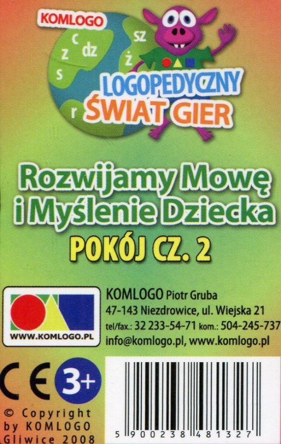 Rozwijamy mowę i myślenie dziecka Pokój część 2, karty logopedyczne, Komlogo