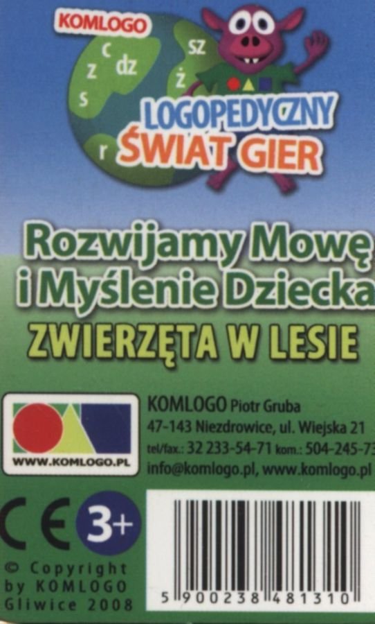 Rozwijamy mowę i myślenie dziecka Zwierzęta w lesie, karty logopedyczne, Komlogo