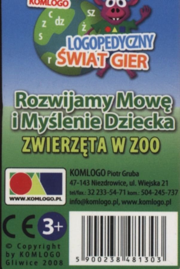 Rozwijamy mowę i myślenie dziecka Zwierzęta w ZOO, karty logopedyczne, Komlogo