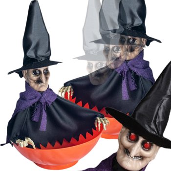 Ruchoma Miska Na Halloween Pojemnik Na Słodycze Dekoracja Świeci Wydaje Dźwięk Wiedźma - OpenHome