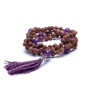 Rudraksha Mala kamień Ametyst z fioletowym frędzlem - Phoenix Import