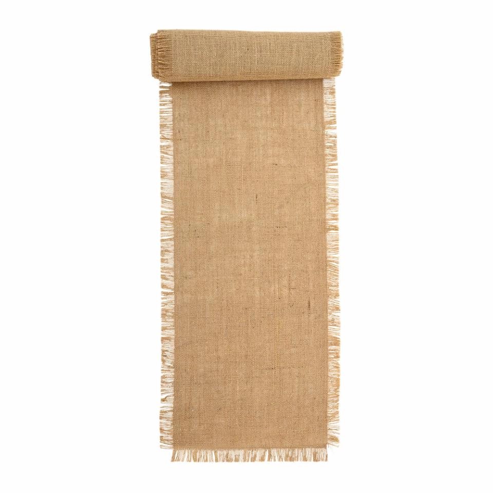 Runner Da Tavolo In Iuta Con Pizzo 36 Cm X 5 Metri, Naturale, Per Matrimoni E Battesimi