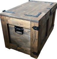 Rustykalna Skrzynia Z Drewna Na Kołach 80 Cm. Kufer Drewniany Z Metalowymi Elementami weeco