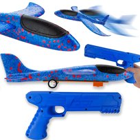 Samolot Z Pistoletem Wyrzutnią Szybowiec Styropianowy Rzutka Dla Dziecka Niebieski Z Kółkami