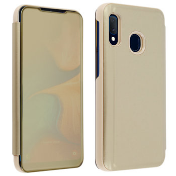 Samsung Galaxy A20e Mirror Case Półprzezroczysty Flip Stand Function Złoty - Avizar