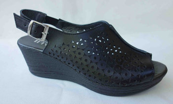 Sandały SKÓRZANE czarne koturn 5,5 cm nr37 - Polskie buty