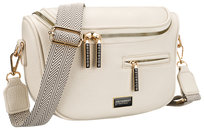 Saszetka damska na ramię PETERSON modna miejska złote okucia skóra ekologiczna kieszonki na drobiazgi telefon szeroki odpinany pasek mała listonoszka ecru