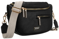 Saszetka damska PETERSON mała saszetka miejska nerka na biodra lub przez ramię crossbody kieszonki na suwak skóra ekologiczna szeroki parciany pasek czarna