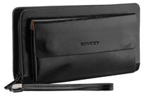 Saszetka do ręki męska Rovicky elegancka miejska klasyczna ze skóry eko czarna Rovicky