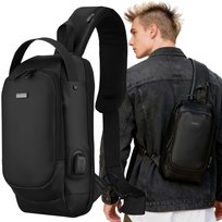 Saszetka męska na ramię crossbody czarna ROVICKY mała miejska port USB kieszonki na suwak plecak na jedno ramię Rovicky
