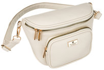 Saszetka na ramię damska PETERSON mała listonoszka nerka miejska na suwak kieszonki skóra ekologiczna regulowany odpinany pasek złote okucia modna ecru
