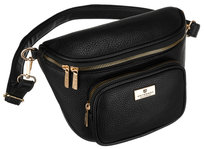 Saszetka nerka damska czarna PETERSON mała miejska na ramię lub przez biodra listonoszka kieszonki na drobiazgi telefon złote okucia odpinany pasek z regulacją