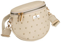 Saszetka nerka damska na ramię PETERSON mała listonoszka na suwak ozdobne złote okucia szeroki odpinany pasek kieszonki na drobiazgi telefon skóra ekologiczna beżowa