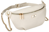 Saszetka nerka damska PETERSON elegancka mała saszetka na suwak kieszonki na drobiazgi telefon złote okucia ozdobny łańcuszek regulowany pasek ecru