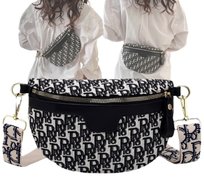 Saszetka Nerka Damska Torebka Listonoszka Na Ramię Torba Crossbody Czarna Wzór