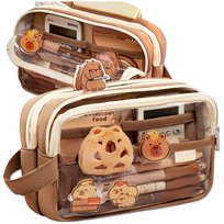 Saszetka piórnik szkolny dwukomorowy pojemny maskotka Kapibara akcesoria