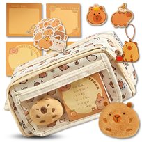 Saszetka piórnik trzykomorowy szkolny pojemny akcesoria maskotka Kapibara