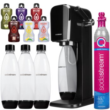 Saturator do wody SODASTREAM ART - czarny ekspres do gazowania napojów bezprzewodowy z butelkami i saszetkami smakowymi - SodaStream