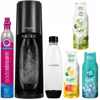 Saturator do wody SODASTREAM Terra - czarny gazator napojów z butelką QuickConnect i 3 syropami - SodaStream