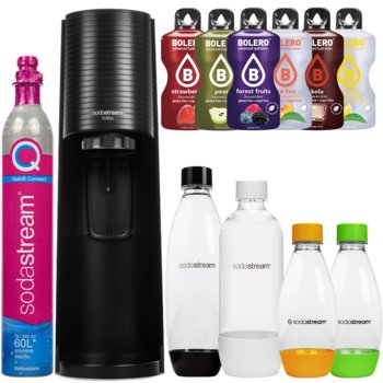 Saturator SodaStream Terra Black jedna butelka + Pet Biała 1 litr  + PET 0,5 L zielona + pomarańczowa Dwupak - SodaStream