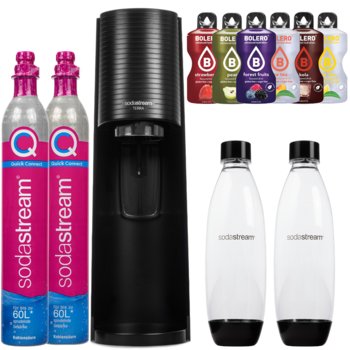 saturator wody SODASTREAM Terra - czarny ekspres do gazowania wody 2 butelki 2 cylindry 6 smaków bez cukru - SodaStream
